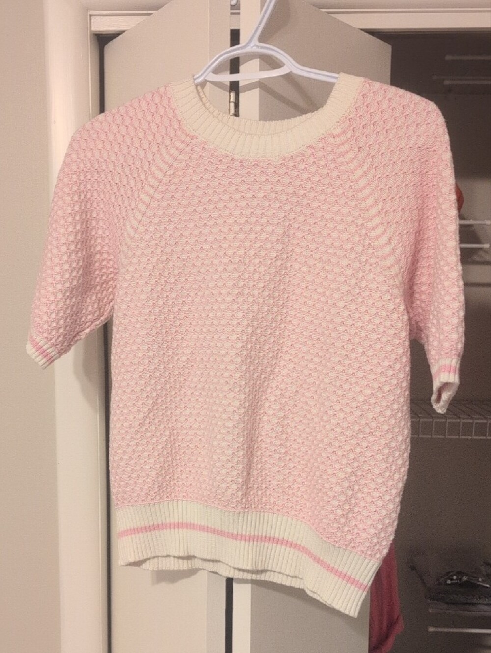Joe Fresh Light Pink Textured Crewneck Sweater with Cream Trim